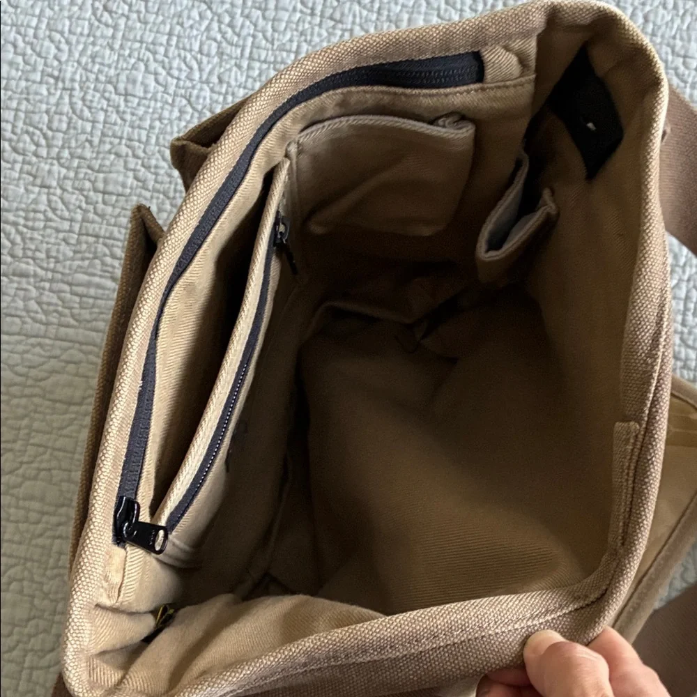 Timbuk2 Tan Canvas Single Speed Messenger Crossbody Bag Leather Trim Y2K Vintage